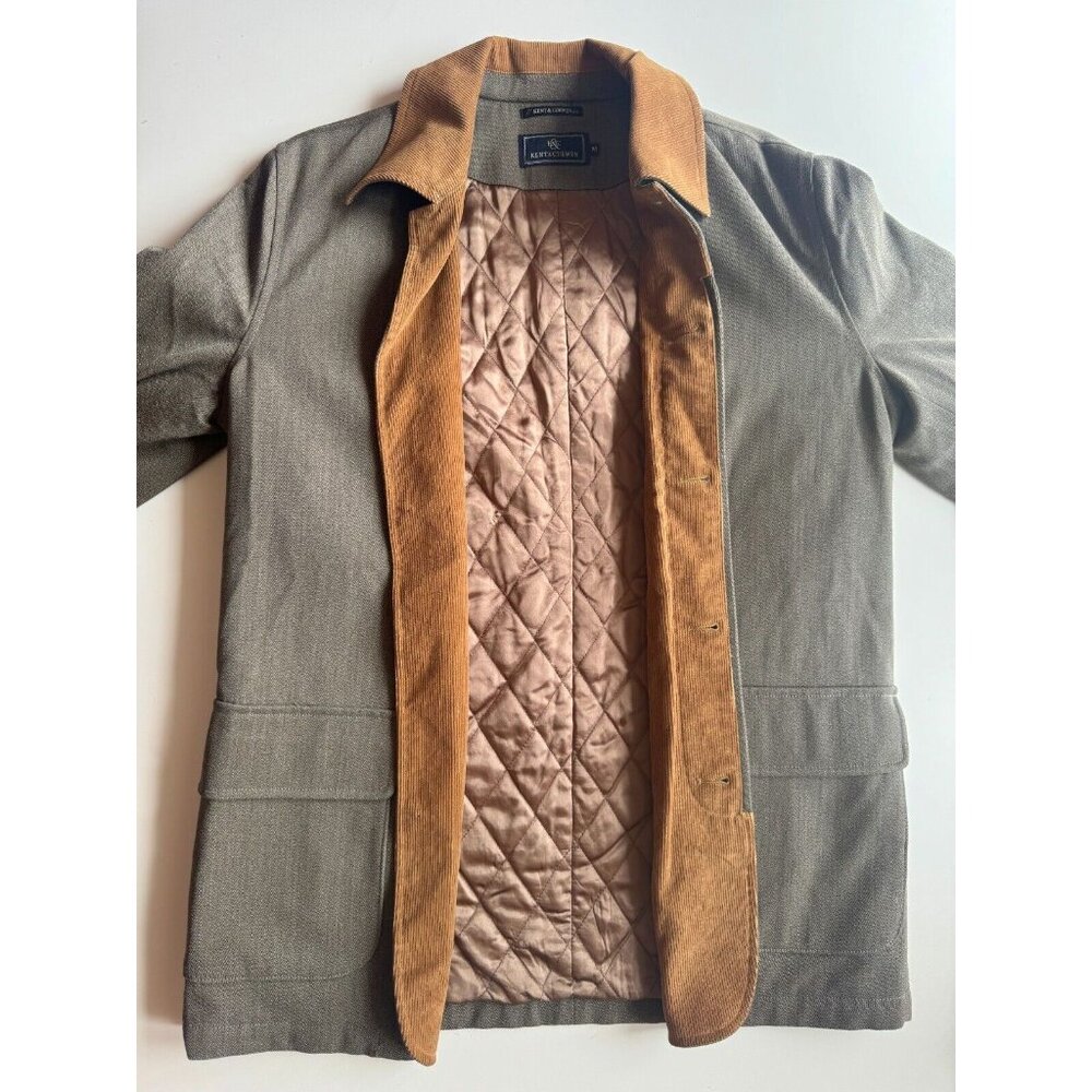 Men's KENT & CURWEN Loro Pia Green Wool Quilted Barn Coat Jacket, Size M - Picture 10 of 16